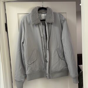 Topman Gray Bomber Jacket with Ribbed Cuffs